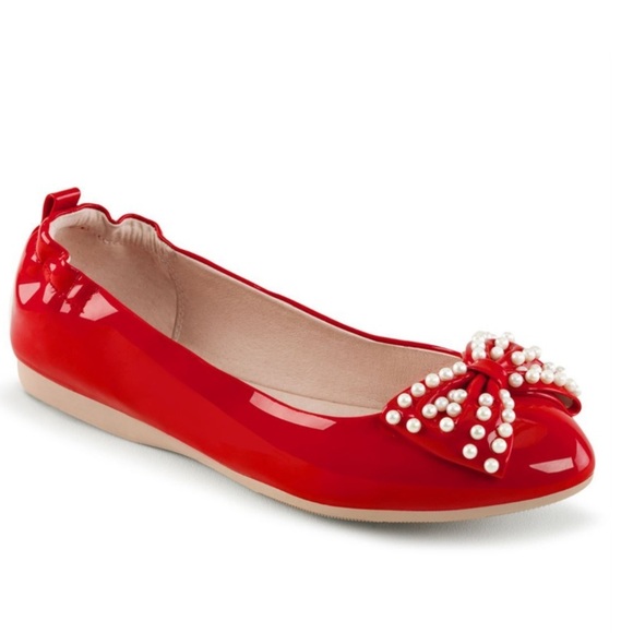 𝅺pin up couture red Pointed Toe Ballet Flats size 8 - Picture 1 of 6